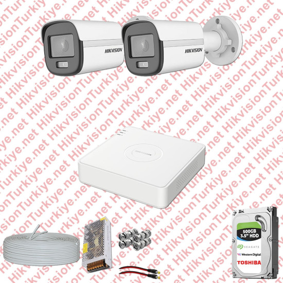 Hikvision Colorvu Gece Renkli 02 Kameralı Set 500GB Hdd